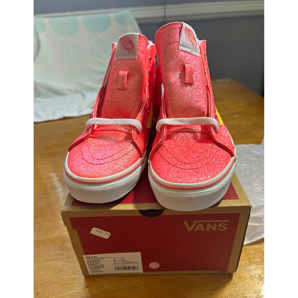 Vans Sk8-Hi Zip High Top Sneakers Neon Glitter Pink 5.5Y (Women's 7)